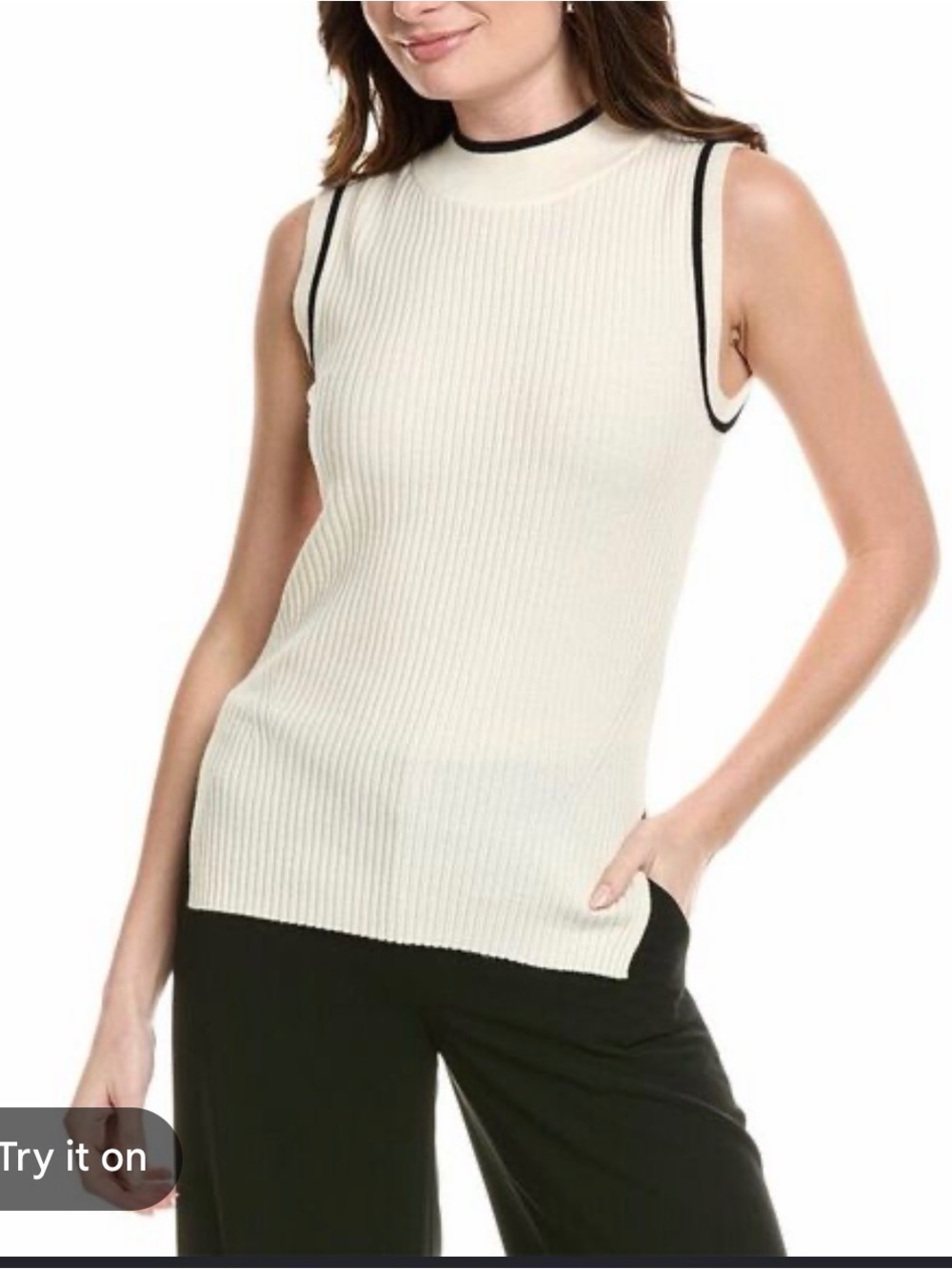 BOSS Cream Ribbed Sleeveless Tank with Black Trim